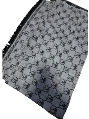 Moschino Grey Logo Scarf Blanket Monogram Wool Fringe Made in Italy Luxury Wrap